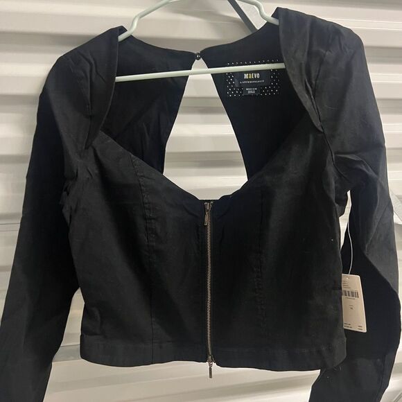 Anthropologie Black Fitted zip front Long Sleeve blouse size medium - Picture 7 of 8